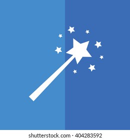 White magic wand vector illustration. Blue background