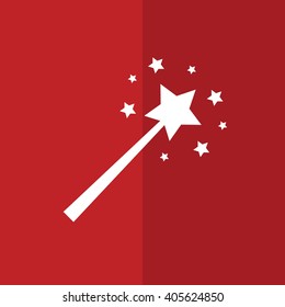 White magic wand vector illustration. Red background