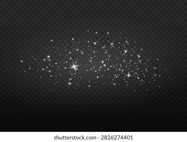White magical sparkling dust particles and lens flare on dark with particle abstract background composition luminous artistic elements intensity template vibrancy