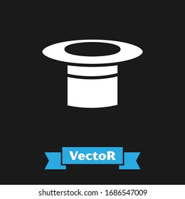 White Magician hat icon isolated on black background. Magic trick. Mystery entertainment concept.  Vector Illustration