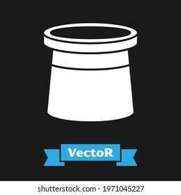 White Magician hat icon isolated on black background. Magic trick. Mystery entertainment concept.  Vector Illustration