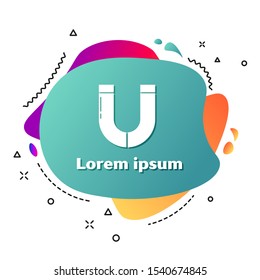 White Magnet icon isolated on white background. Horseshoe magnet, magnetism, magnetize, attraction. Abstract banner with liquid shapes. Vector Illustration