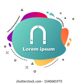 White Magnet icon isolated on white background. Horseshoe magnet, magnetism, magnetize, attraction. Abstract banner with liquid shapes. Vector Illustration