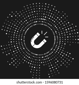 White Magnet icon isolated on grey background. Horseshoe magnet, magnetism, magnetize, attraction. Abstract circle random dots. Vector Illustration