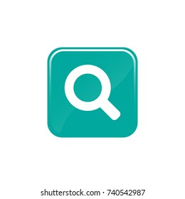 white magnifier in turquoise glossy square. flat icon isolated on white. Magnifying glass icon. Search button for web pages. flat vector pictogram. download symbol. 