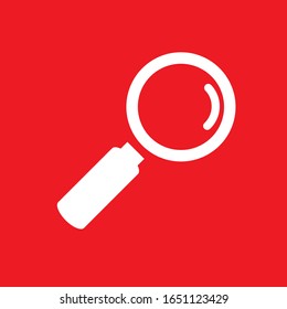 White magnifying glass icon isolated on red background. Search icon in flat style. Magnifying glass icon for search and zoom symbol, sign, ui and magnifier logo. Modern magnifying glass vector