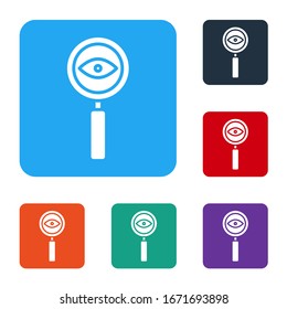 White Magnifying glass icon isolated on white background. Search, focus, zoom, business symbol. Set icons in color square buttons. Vector Illustration