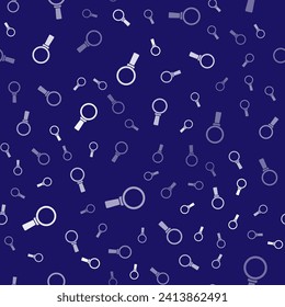 White Magnifying glass icon isolated seamless pattern on blue background. Search, focus, zoom, business symbol.  Vector