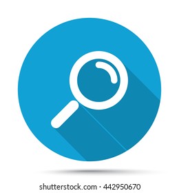 White Magnifying Glass icon on blue button isolated on white