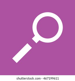 White magnifying glass vector icon. Purple background