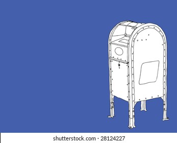 White mail box, blue background hand drawn illustration vector