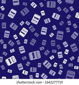 White Mail box icon isolated pattern on blue background. Mailbox icon. Mail postbox on pole with flag.  Vector Illustration