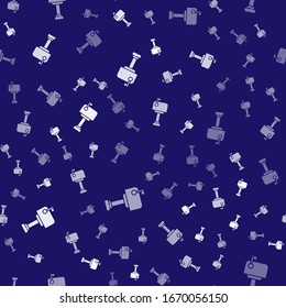 White Mail box icon isolated seamless pattern on blue background. Mailbox icon. Mail postbox on pole with flag.  Vector Illustration