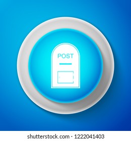 White Mail box icon. Post box icon isolated on blue background. Circle blue button with white line. Vector Illustration
