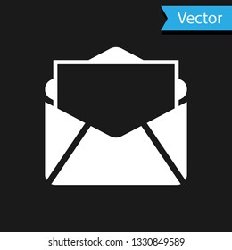 White Mail and e-mail icon isolated on black background. Envelope symbol e-mail. Email message sign. Vector Illustration