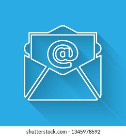 White Mail and e-mail icon isolated with long shadow. Envelope symbol e-mail. Email message sign. Vector Illustration