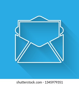 White Mail and e-mail icon isolated with long shadow. Envelope symbol e-mail. Email message sign. Vector Illustration