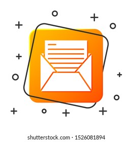 White Mail and e-mail icon isolated on white background. Envelope symbol e-mail. Email message sign. Orange square button. Vector Illustration