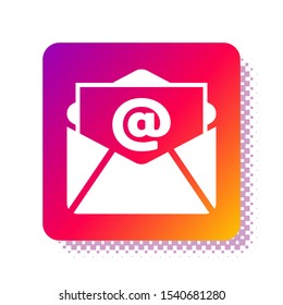 White Mail and e-mail icon isolated on white background. Envelope symbol e-mail. Email message sign. Square color button. Vector Illustration