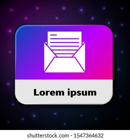 White Mail and e-mail icon isolated on black background. Envelope symbol e-mail. Email message sign. Rectangle color button. Vector Illustration