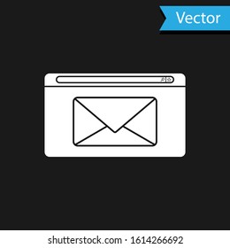White Mail and e-mail icon isolated on black background. Envelope symbol e-mail. Email message sign.  Vector Illustration