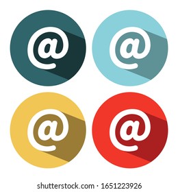 White Mail and e-mail icon isolated with long shadow. Envelope symbol e-mail. Email message sign. Red circle button. Vector Illustration