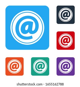 White Mail and e-mail icon isolated on white background. Envelope symbol e-mail. Email message sign. Set icons in color square buttons. Vector Illustration