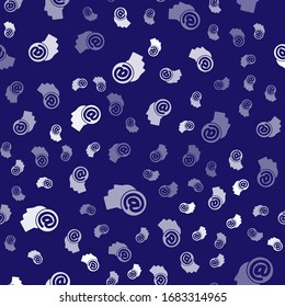 White Mail and e-mail icon isolated seamless pattern on blue background. Envelope symbol e-mail. Email message sign.  Vector Illustration