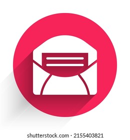 White Mail and e-mail icon isolated with long shadow background. Envelope symbol e-mail. Email message sign. Red circle button. Vector