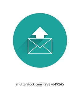 White Mail and e-mail icon isolated with long shadow. Envelope symbol e-mail. Email message sign. Green circle button. Vector
