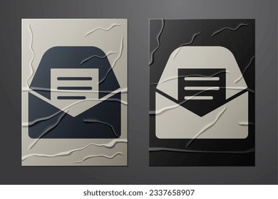 White Mail and e-mail icon isolated on crumpled paper background. Envelope symbol e-mail. Email message sign. Paper art style. Vector