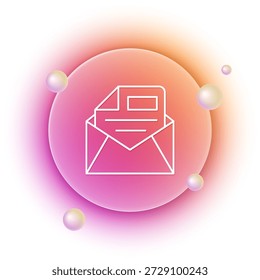 White Mail e ícone de e-mail isolados no fundo branco. E-mail com símbolo de envelope. Sinal de mensagem de email. Fundo de círculo gradiente laranja e rosa. Vetor