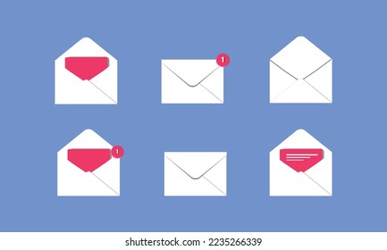 Icono de sobre de correo blanco conjunto con el indicador .Whit Mail Icon vector. Envalop vector con mensaje .new message aislado en fondo azul. Realizar una nueva notificación de correo electrónico no leído. 3.ᵉʳ vector mínimo realista