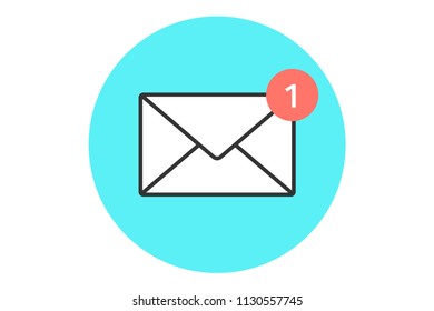  White mail envelope with red marker One Message. Sign of mail envelope on blue mint background. Icon of mail envelope. Vector Illustration