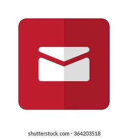 White Mail flat icon on red rounded square on white