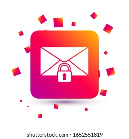 White Mail message lock password icon isolated on white background. Envelope with padlock. Private, security, secure, protection, privacy. Square color button. Vector Illustration