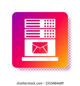 White Mail server icon isolated on white background. Square color button. Vector Illustration