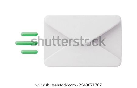 White mailed envelope in realistic style. 3d rendered illustration of sending quick letter. Vector illustration of fast message isolated on a white background.