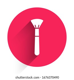 White Makeup brush icon isolated with long shadow. Red circle button. Vector Illustration