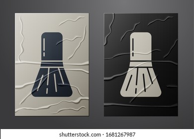 White Makeup brush icon isolated on crumpled paper background. Paper art style. Vector Illustration