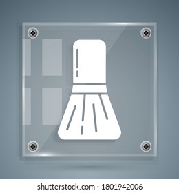 White Makeup brush icon isolated on grey background. Square glass panels. Vector Illustration