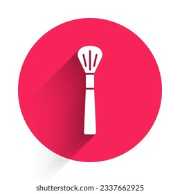 White Makeup brush icon isolated with long shadow. Red circle button. Vector
