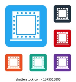 White Makeup mirror with lights icon isolated on white background. Set icons in color square buttons. Vector Illustration