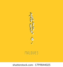 White Maldives country map with black outline on yellow background. Simple geographic territory template concept. Vector illustration easy to edit and customize. EPS10
