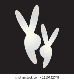 White Male and Female Hares minimal flat vector design. Couple of bunnies in love symbolic vector illustration. Two bunnies flat icon. Editable cute element for valentines, weddings, invitation cards