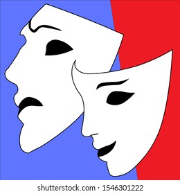 white male and female theater masks
