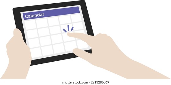 White Male Hands Booking Appointment On Digital Calendar Tablet