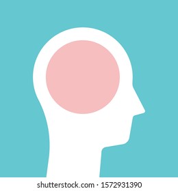 White male head silhouette with brain. Education, mind, learning, memory, intelligence, psychology, therapy concept. Flat design. EPS 8 vector illustration, no transparency, no gradients