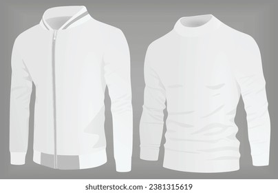 White male jacket and long neck t shirt. vector illustration
