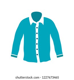 White Male Shirt With Long Sleeves In Front View, Isolated On A White Background. Vector Casual Shirt Illustration.